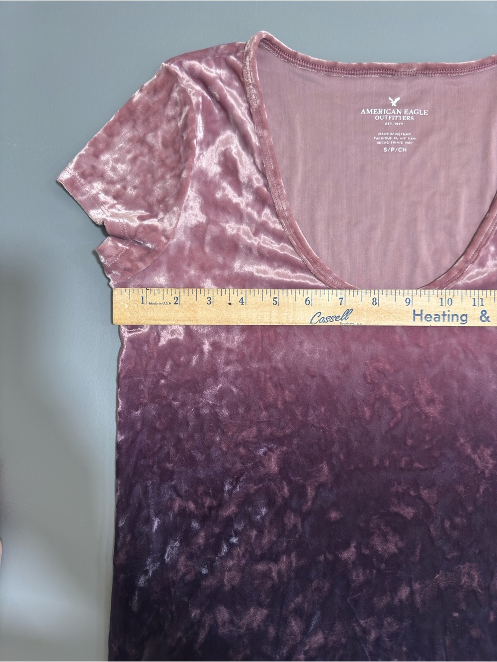 American Eagle Velour Pink/Purple Ombré Short Sleeve Top - Picture 12 of 15
